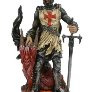 Chevalier Templier tenant un dragon rouge - 30cm