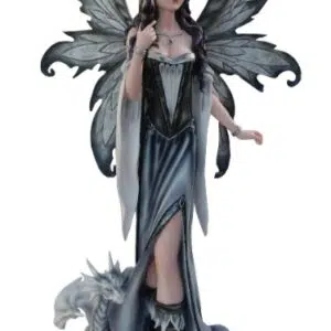 Fée robe grise avec bâton & petit dragon blanc - 69cm