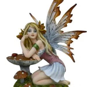 Fée à genoux s'appuyant sur champignon - 12x16cm