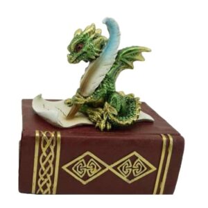 Boîte : Dragon écrivain sur livre - 12,8x13,8cm