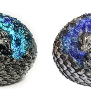Dragon gris dans œuf bleu LED (couché) - 10,7cm