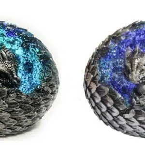 Dragon gris dans œuf bleu LED (couché) - 10,7cm