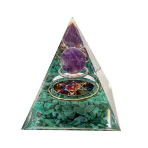 Pyramide orgonite : Métatron (Améthyste & Malachite) - 6cm