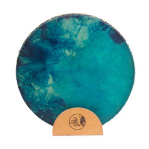 Tambour Océan, peau de bison, bois d'érable - demi chamoiré bleu plein