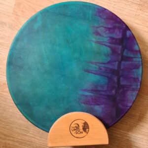 Tambour Chamanique - peau de bison, bois d'érable - bleu plein violet côté