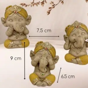 Statues 3 sagesses : Ganesh jaune - 9cm