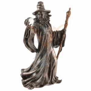 Sorcier Merlin au bâton et boule de cristal - 21cm