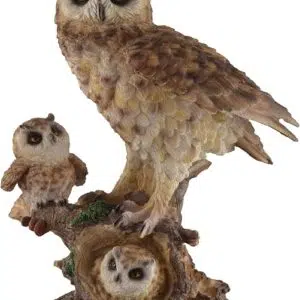 Hibou forestier sur arbre avec ses petits - 31cm