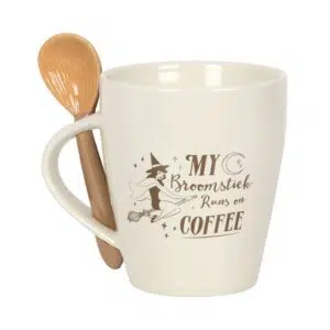 Tasse & cuillère : "My Broomstick runs on coffee"