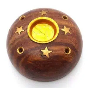 Petit porte encens cônes & bâtons : Rond étoilé (bois) - 10cm