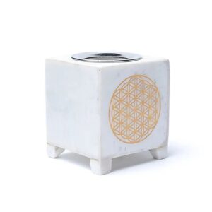 Brûle encens en marbre blanc : Fleur de vie