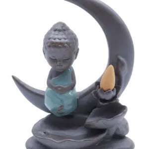 Porte encens 'Backflow' : Bouddha sur Lune - 17cm (avec sachet d'encens)