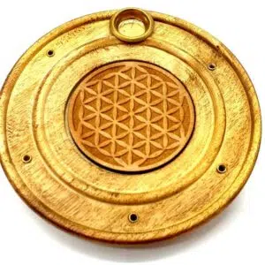 Porte encens rond : Fleur de vie (bois) - 10 cm
