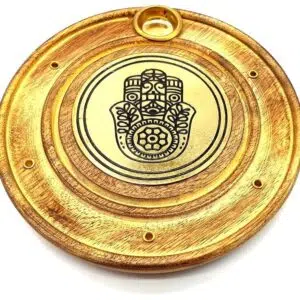 Porte encens rond : Main de Fatima (bois) - 10 cm