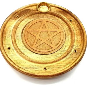 Porte encens rond : Pentagramme (bois) - 10 cm