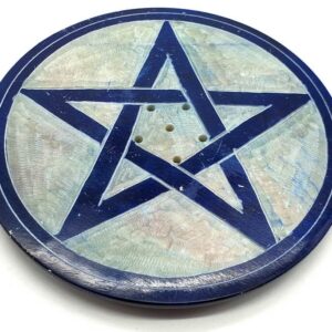 Porte encens Stéatite : Pentacle (noir & gris) - 10cm