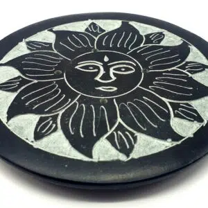 Porte encens Stéatite : Soleil (gris & noir) - 10cm