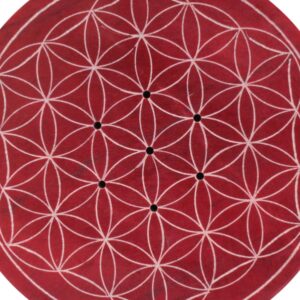 Porte encens Stéatite : Fleur de vie (rouge bordeaux) - 10cm