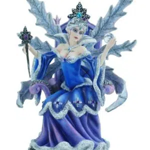 Fée bleue reine de l'hiver sur trône - 28cm