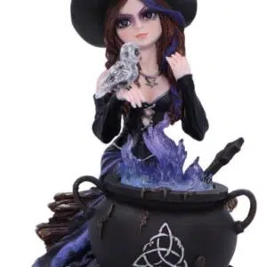 Sorcière Alvina avec chouette & chaudron - 16cm