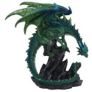 Dragon vert sur falaise - 21cm