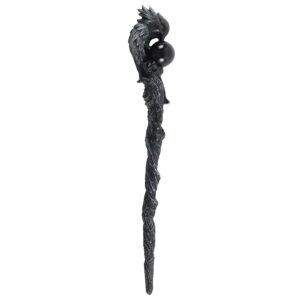 Baguette magique en résine : Corbeau argenté noir - 27,5cm