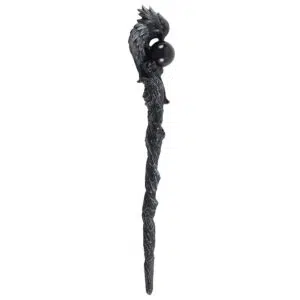 Baguette magique en résine : Corbeau argenté noir - 27,5cm