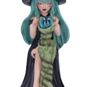 Sorcière cheveux vert & boule de cristal - 17,5cm
