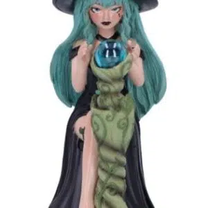 Sorcière cheveux vert & boule de cristal - 17,5cm