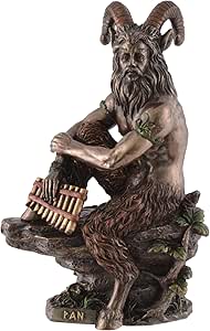 Dieu grec Pan, sur souche avec flûte - 16cm