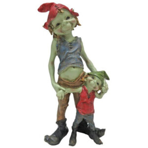 Lutin debout tenant son enfant - 19cm