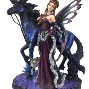 Fée violette, licorne noir-bleuté & loup - 27cm