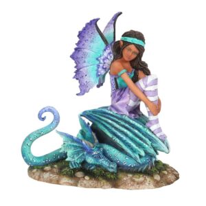 Féé violette assise sur dragon turquoise (Amy Brown) - 21cm