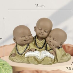 Statue 3 bonzes en lecture - 13cm