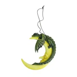 Suspension : Dragon vert sur lune jaune - 20,7cm