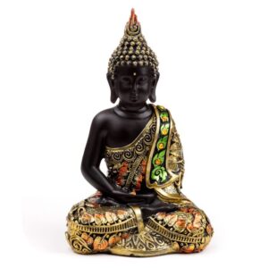 Bouddha Thaïlandais noir, orange et or contemplation - 21cm