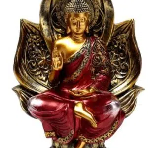 Bouddha Thaï assis dans lotus (rouge et doré) - 21cm