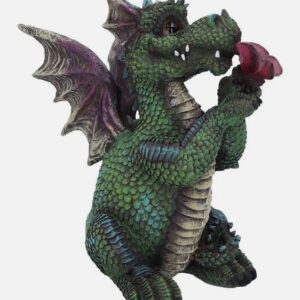 Dragon vert tenant papillon rouge - 17,5cm