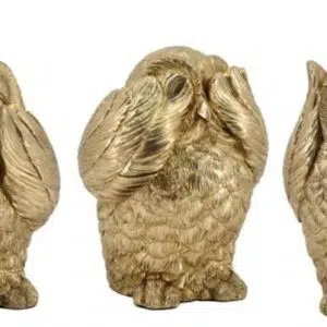 3 Sagesses : Chouettes dorés - 15cm
