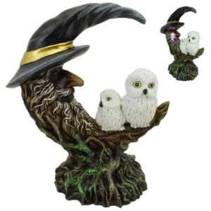 2 Chouettes sur Arbre lune sorcier LED - 18cm
