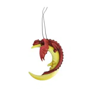 Dragon rouge sur lune jaune (suspension) - 20,7cm