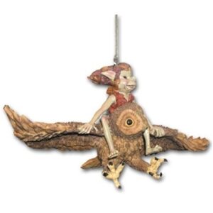 Lutin sur chouette à suspendre - 14x28,5cm