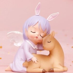 Petit ange dormant avec son chevreuil - 8,5cm