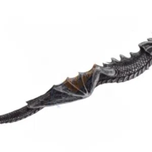 Baguette magique en résine : dragon argenté & boule noire - 33cm
