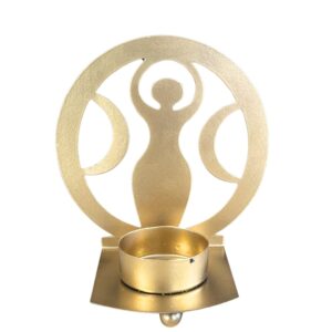 Bougeoir : Triple Déesse (métal doré) - 10.2 x 6.5 x 11.1cm