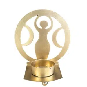 Bougeoir : Triple Déesse (métal doré) - 10.2 x 6.5 x 11.1cm