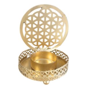 Bougeoir : Fleur de vie (métal doré) - 10.2 x 6.5 x 11.1cm