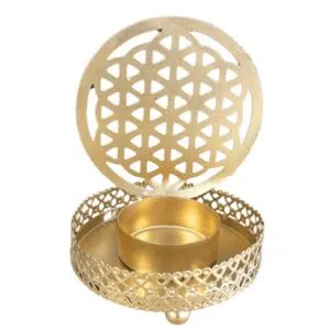 Bougeoir : Fleur de vie (métal doré) - 10.2 x 6.5 x 11.1cm