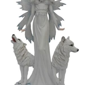 Fée blanche avec 2 loups  - 60,5cm