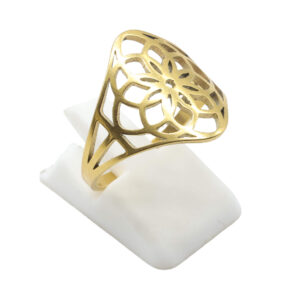 Bague réglable : Lotus (inox plaquée or)